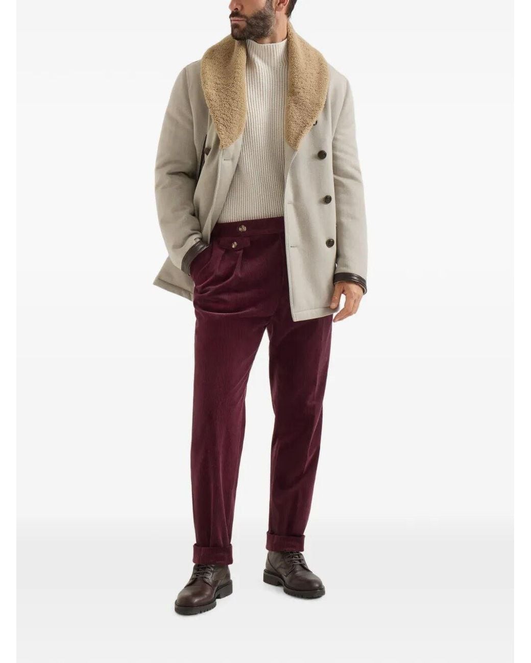 Brunello Cucinelli Purple Traditional Fit Trousers With Double Pleat for men
