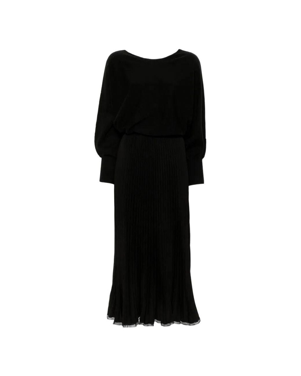 Twinset Black Knit And Pleated Crêpe Dress
