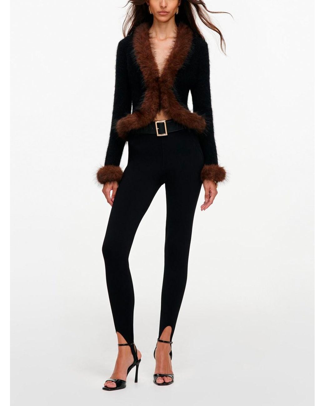 Self-Portrait Black Faux Fur Knit Cardigan