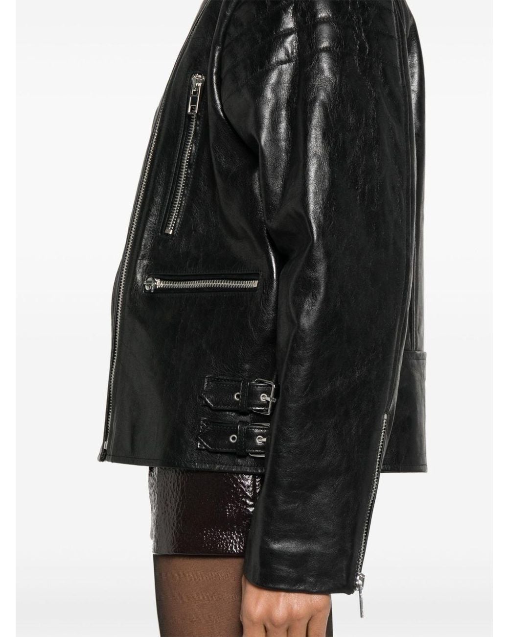 Twinset Black Leather-Like Biker Jacket
