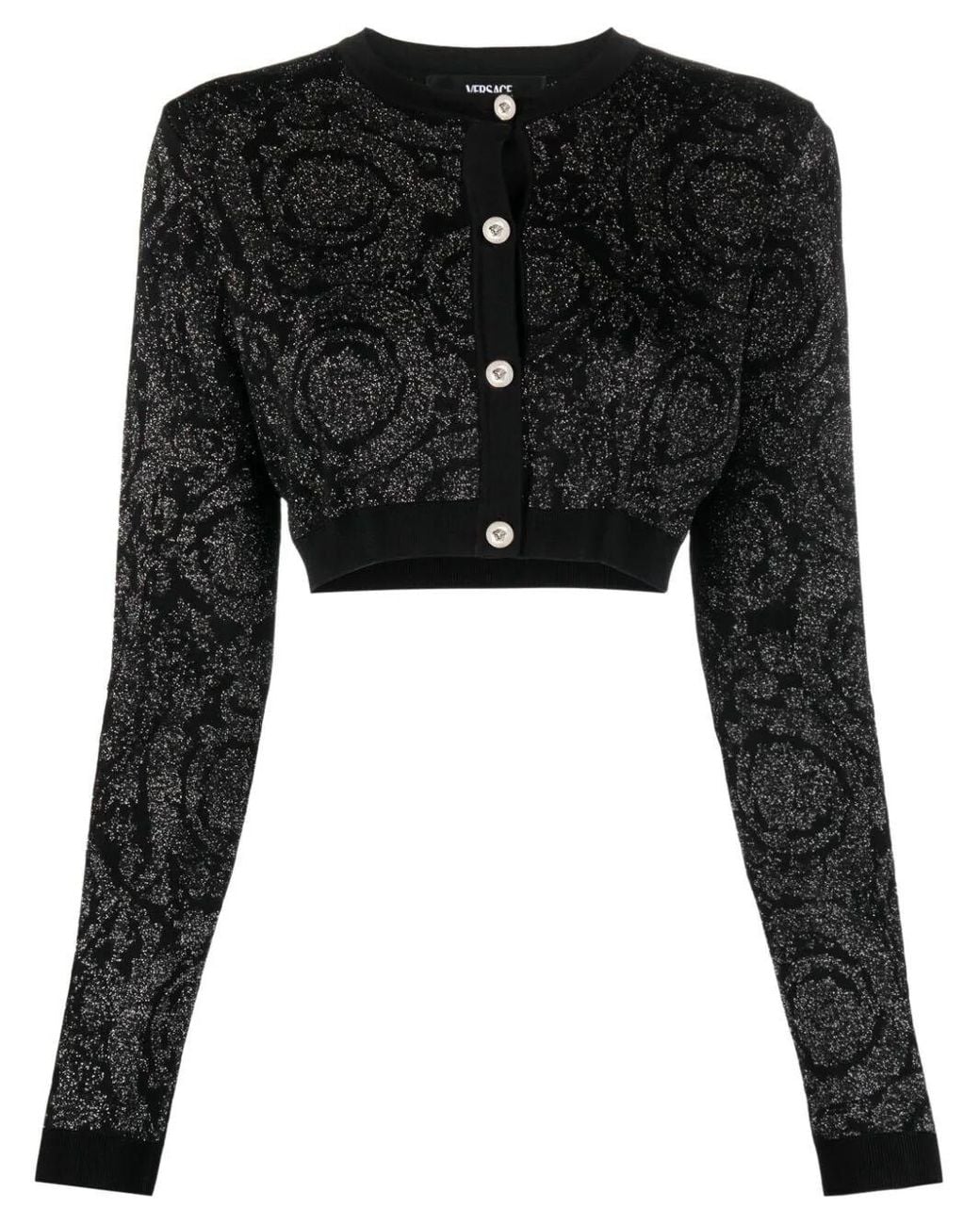 Versace Black Barocco Lurex Cropped Cardigan