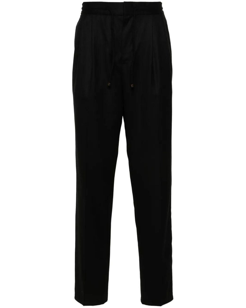 Brunello Cucinelli Black Virgin Wool Flannel Trousers for men