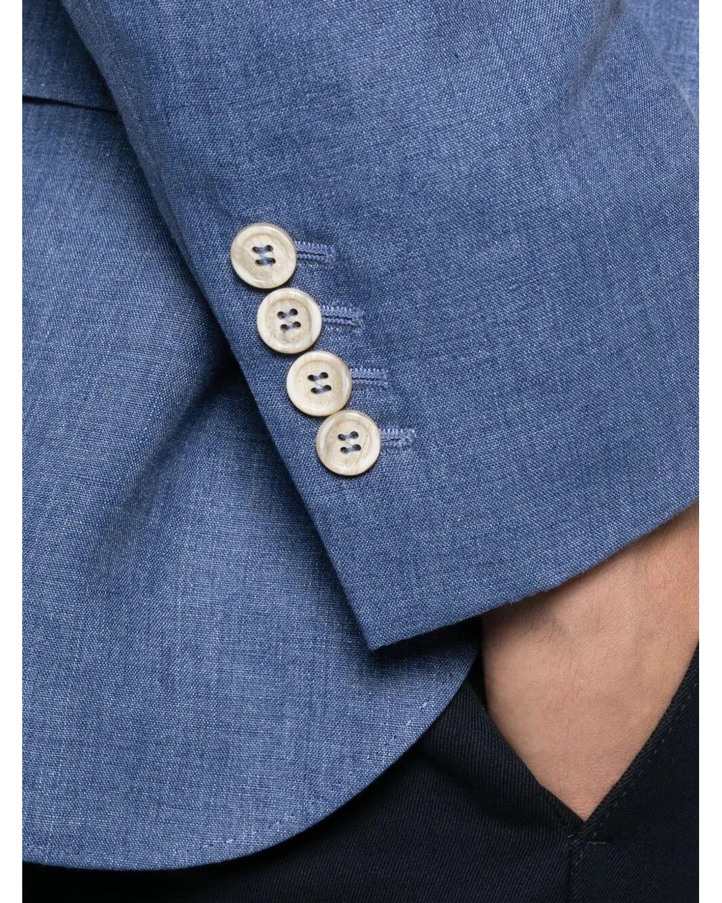 Brunello Cucinelli Blue Linen Deconstructed Blazer for men