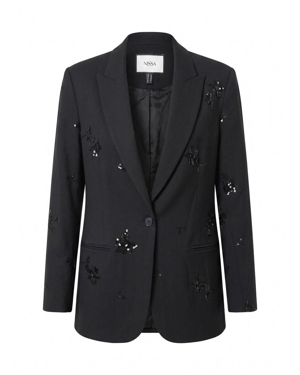 Nissa Black Sequin-Embellished Tailored Blazer
