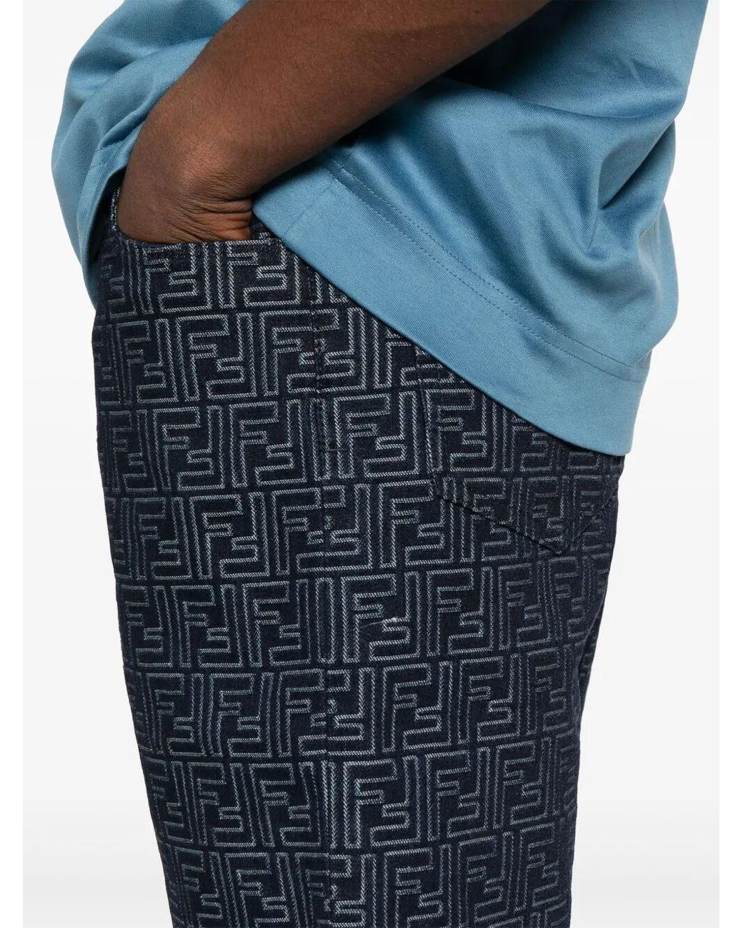 Fendi Blue Ff Jacquard Denim Shorts Clothing for men