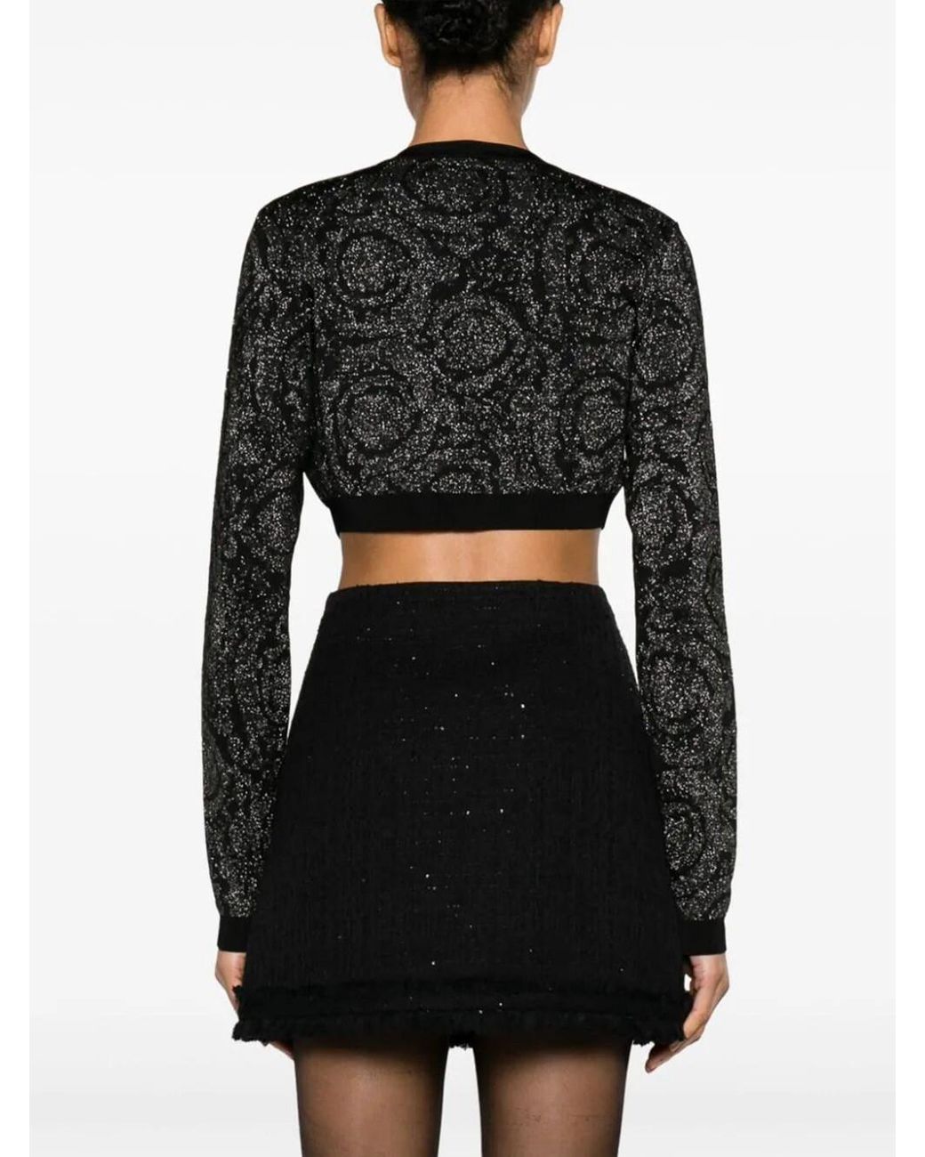 Versace Black Barocco Lurex Cropped Cardigan