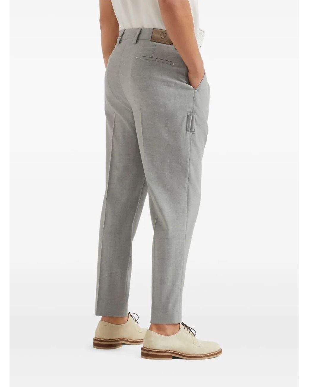 Brunello Cucinelli Gray Virgin Wool Pants With Golf Tee Holder for men