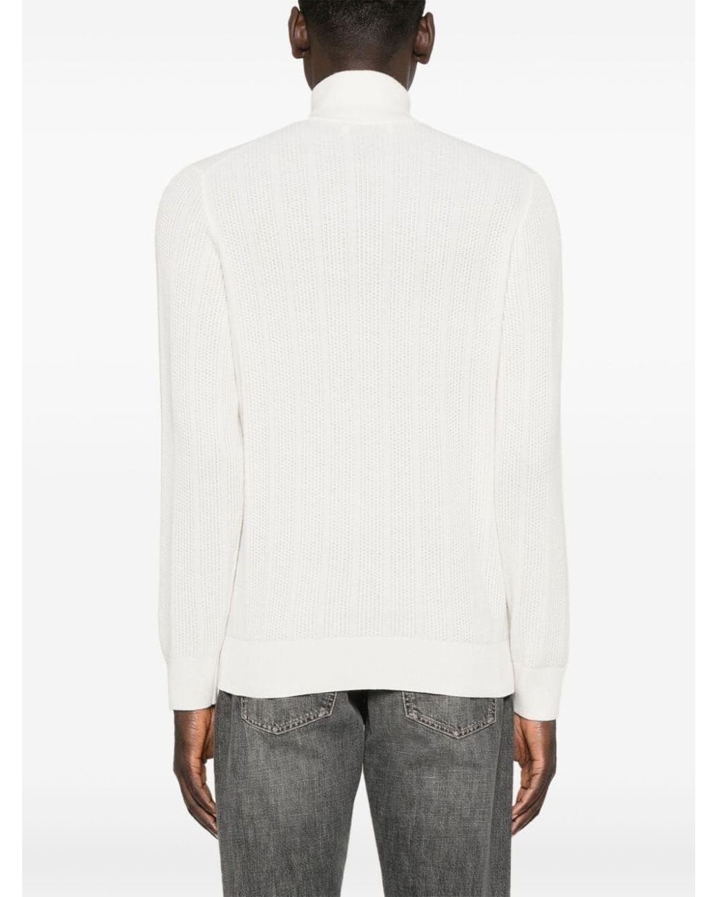 Brunello Cucinelli White Turtle-Neck Sweater for men