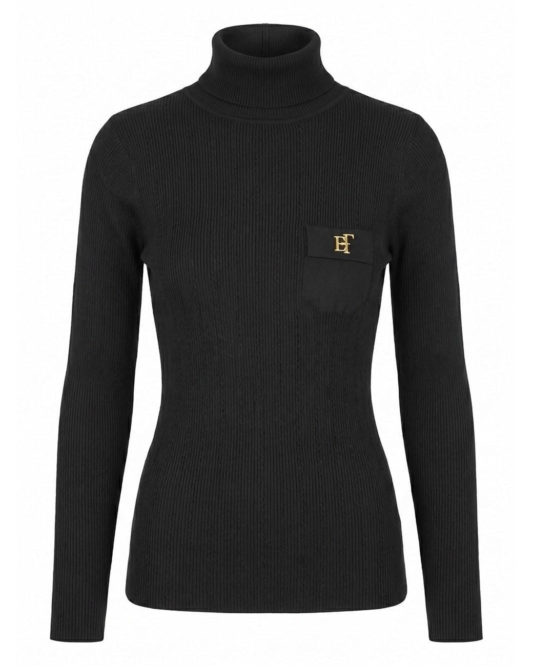 Elisabetta Franchi Black Turtleneck Knit Top With Long Sleeves