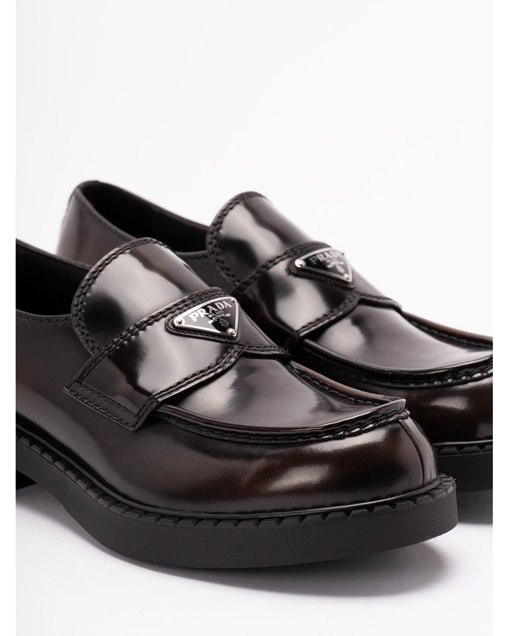Prada Black 'Chocolate' Brushed Leather Loafers for men