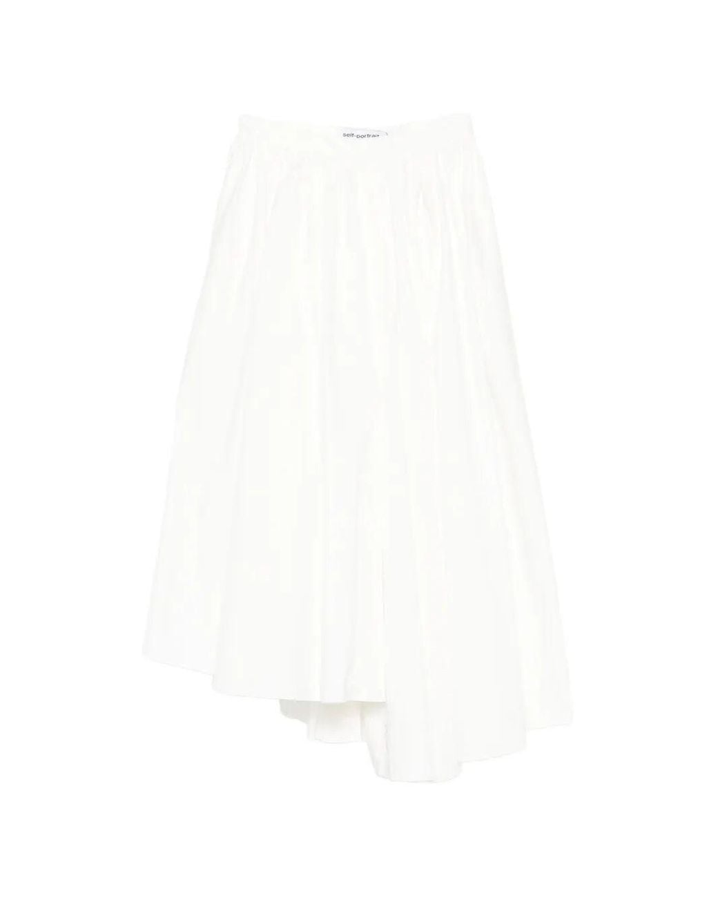 Self-Portrait White Pleated Asymmetrical Skirt