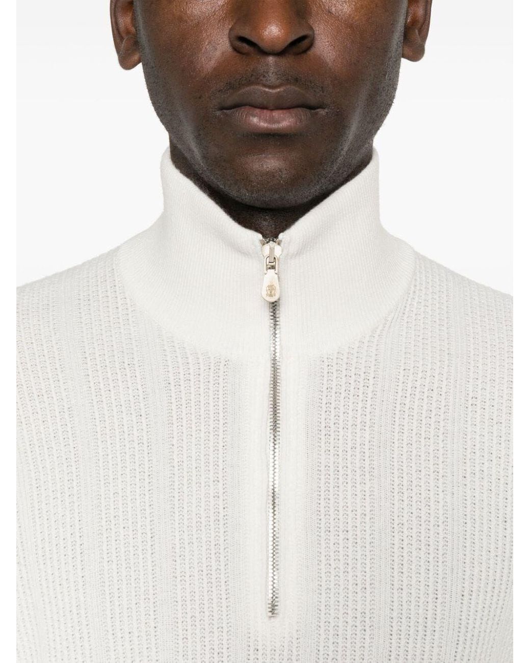 Brunello Cucinelli White Turtle-Neck Sweater for men