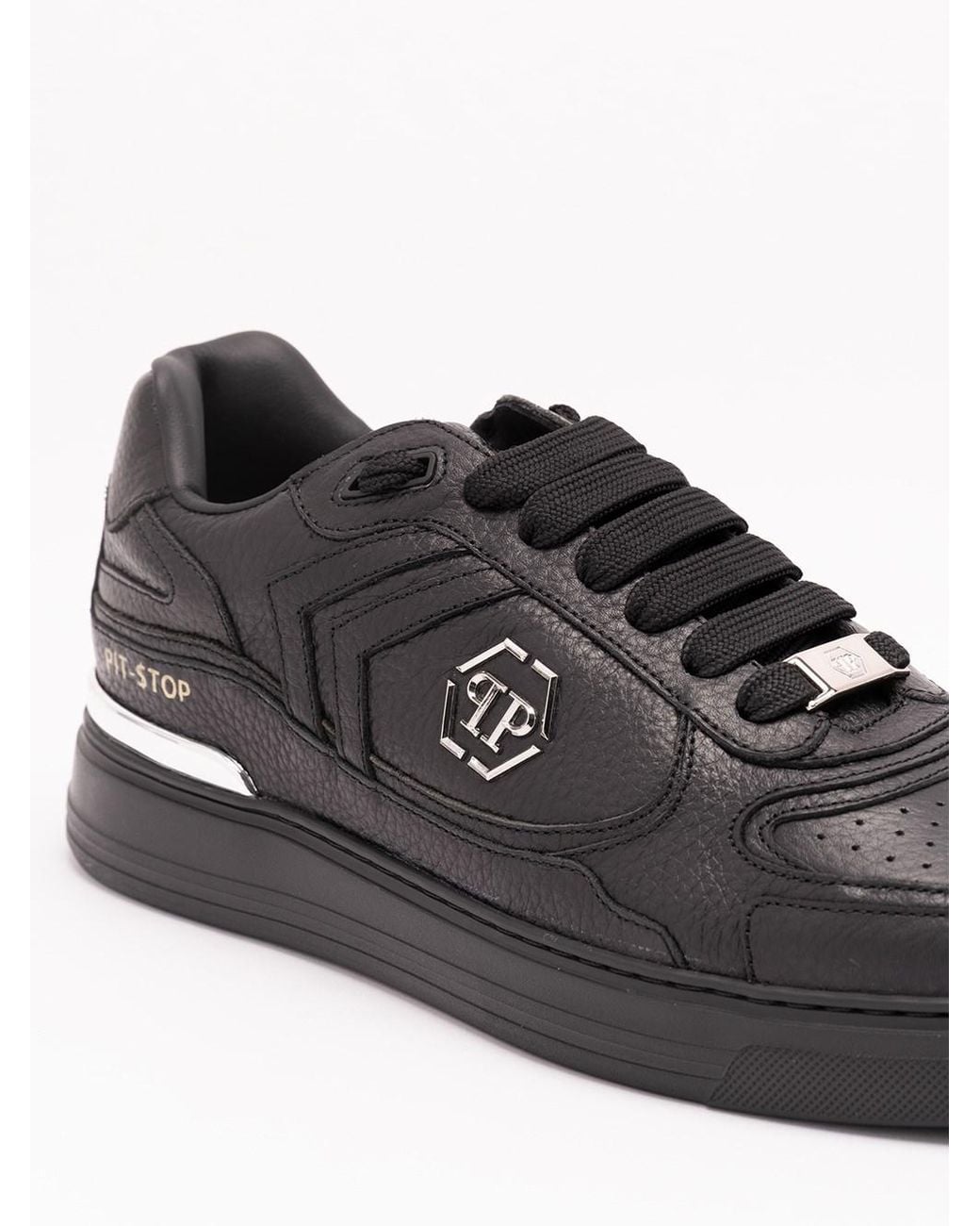 Philipp Plein Black Low-Top Pit-$Top Deer Leather for men