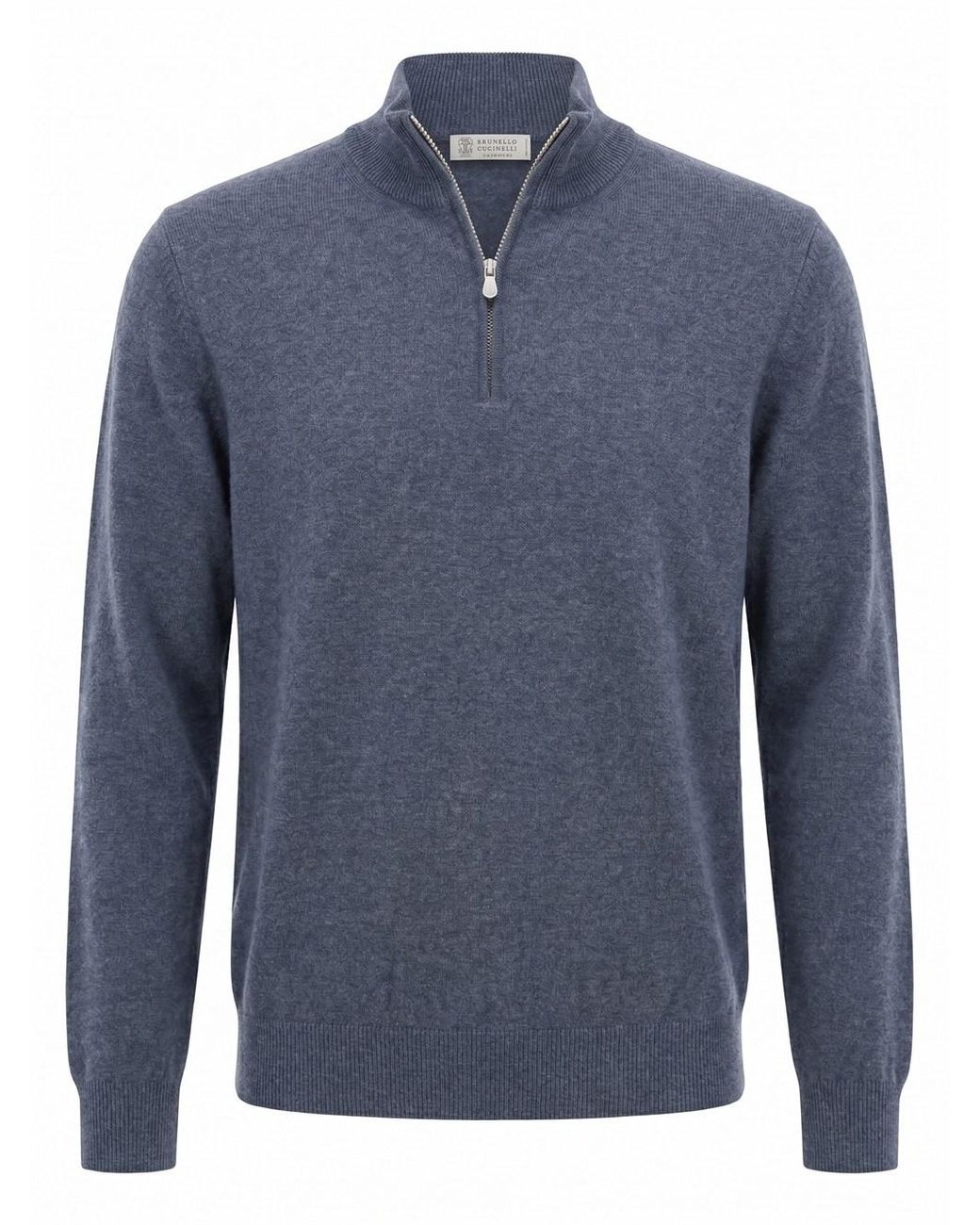 Brunello Cucinelli Blue Cashmere Sweater With Half Zip for men