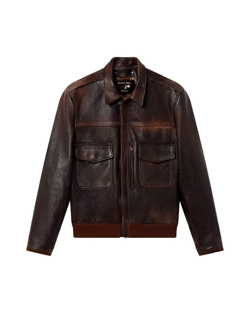 Golden Goose Deluxe Brand Brown Leather Bomber Jacket for men