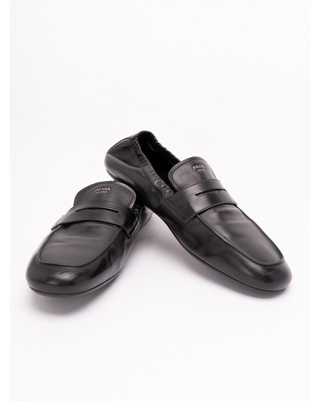 Prada White Shuffle Antiqued Leather Loafers for men