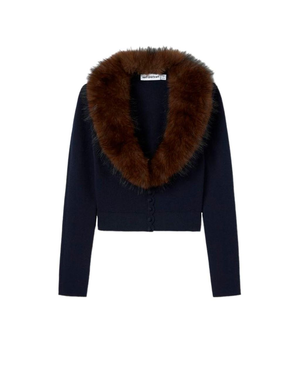 Self-Portrait Blue Faux Fur Knit Cardigan