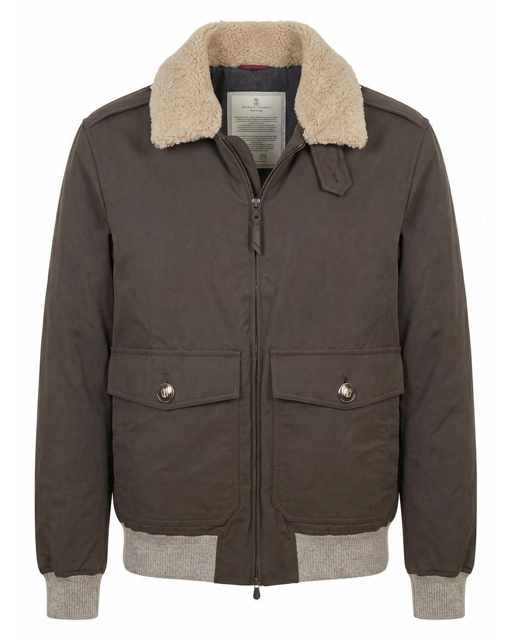 Brunello Cucinelli Gray Waxed Techno Cotton Bomber Jacket for men