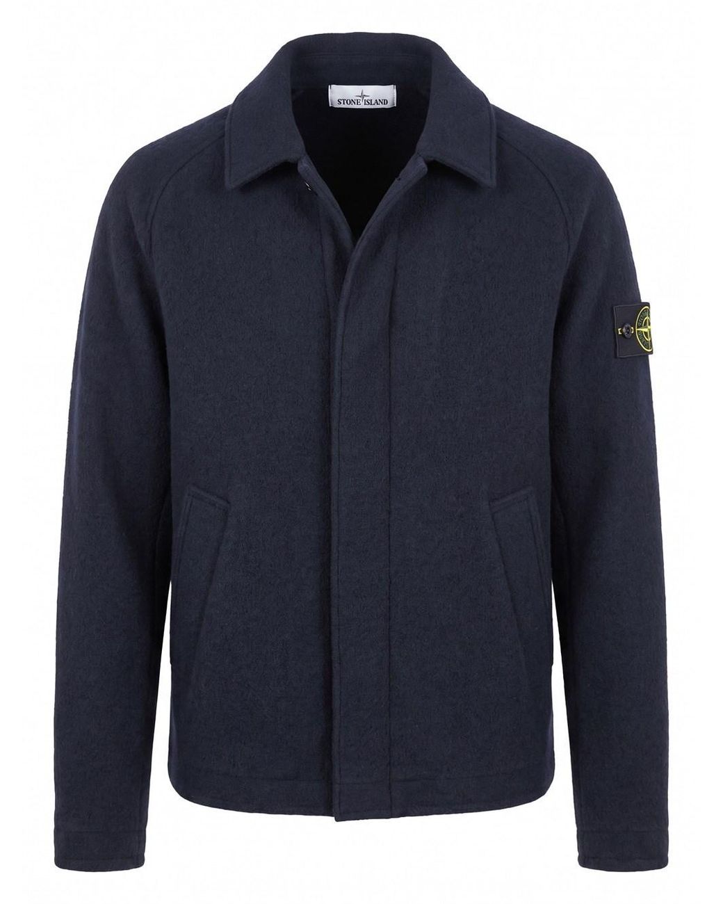 Stone Island Blue Felted Rws Wool Cardigan for men