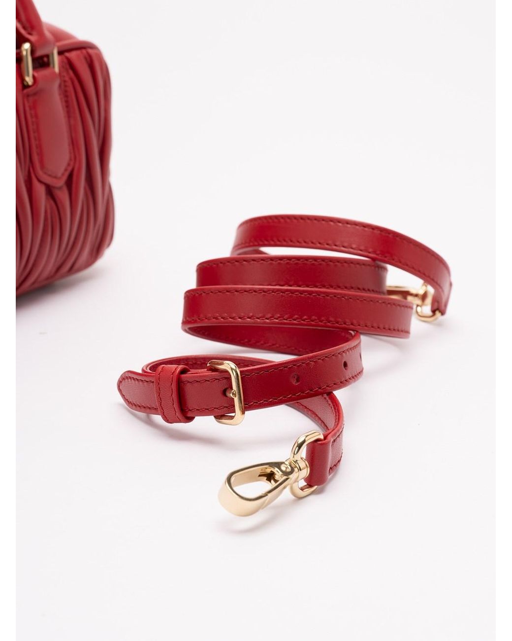 Miu Miu Red 'Arcadie' Matelassé Nappa Leather Bag
