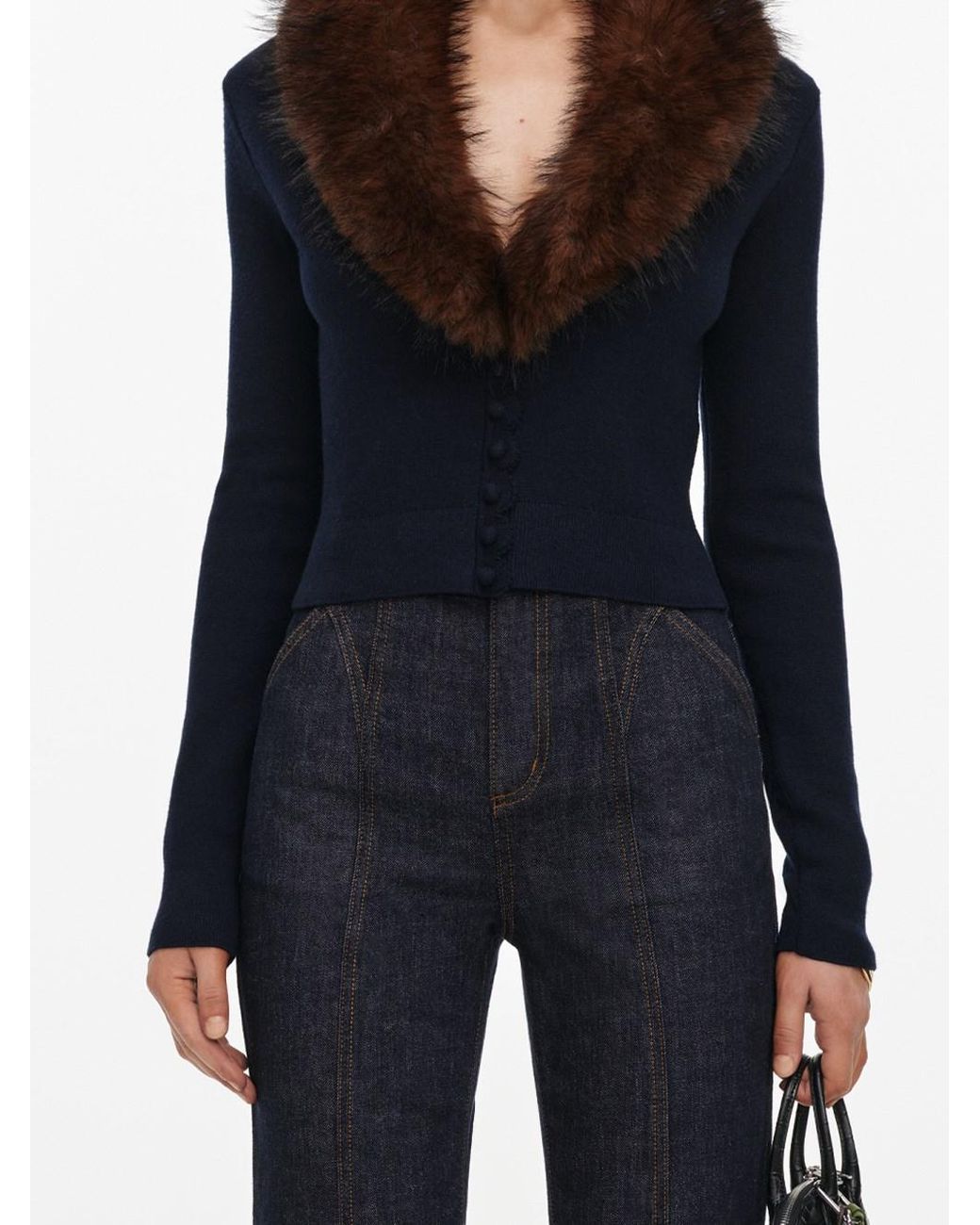 Self-Portrait Blue Faux Fur Knit Cardigan