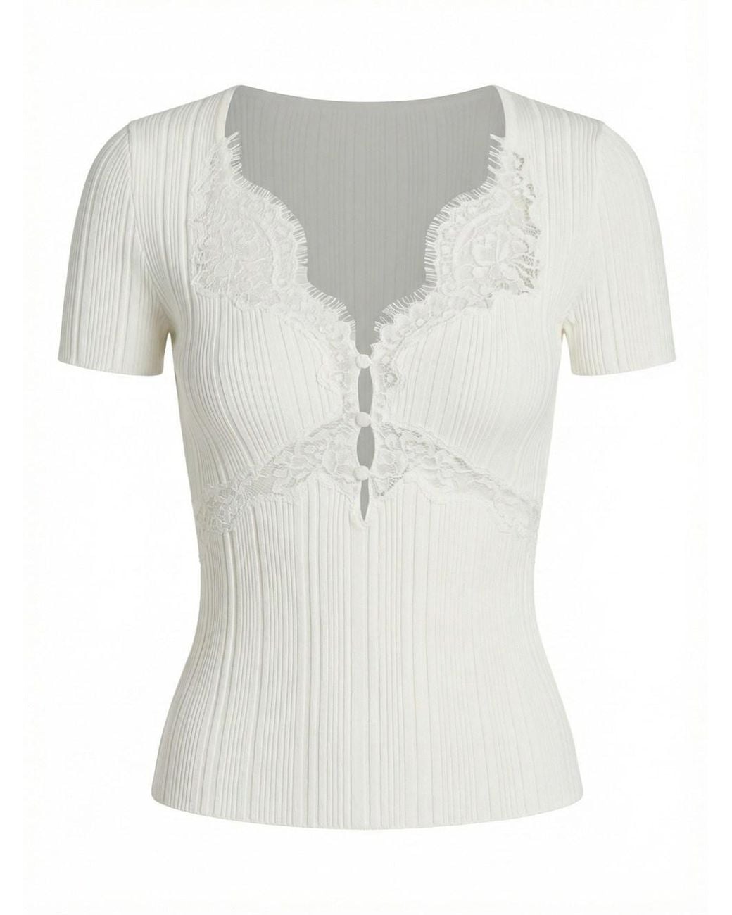Self-Portrait White Lace Trim Knit Top