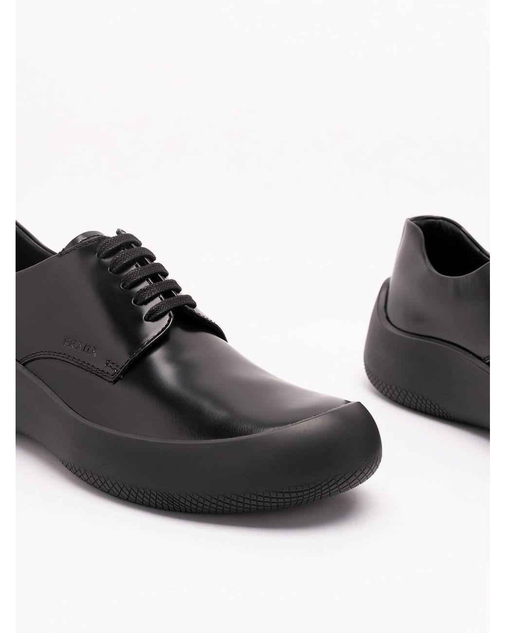 Prada Black Brushed Leather Laced Shoes for men
