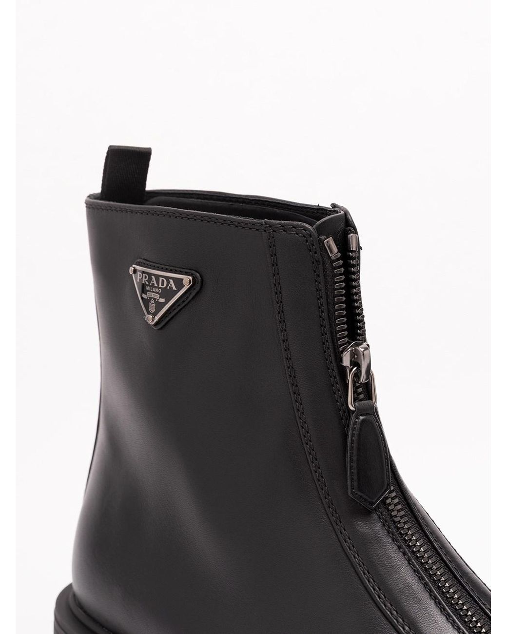 Prada Black Leather Zipper Booties