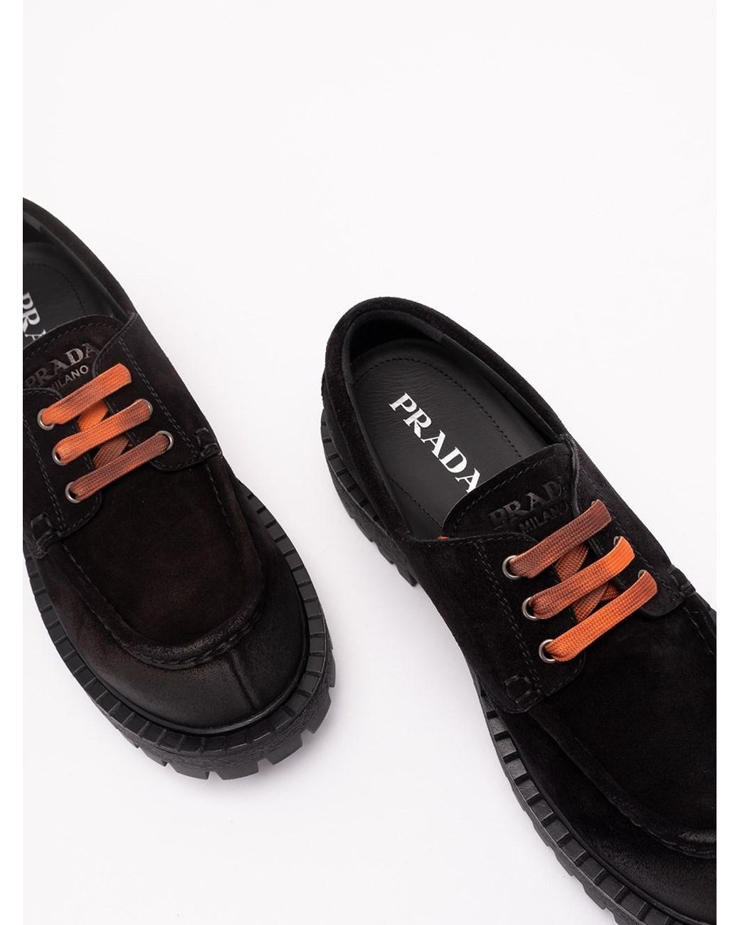 Prada Black Waxed Suede Lace-Up Shoes for men