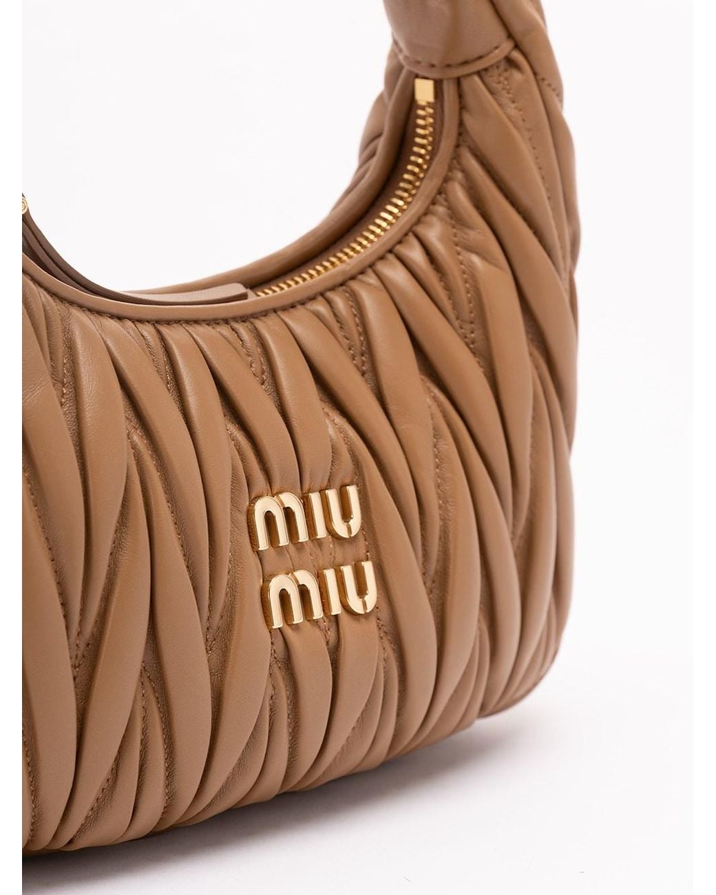 Miu Miu Brown 'Wander' Matelassé Leather Hobo Bag