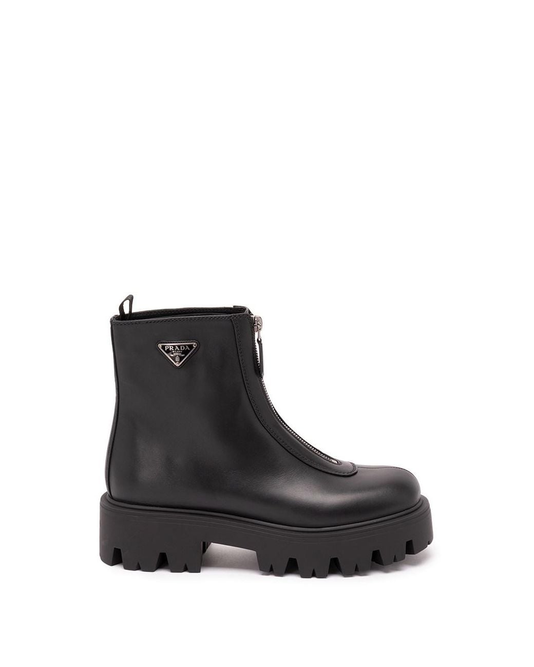 Prada Black Leather Zipper Booties