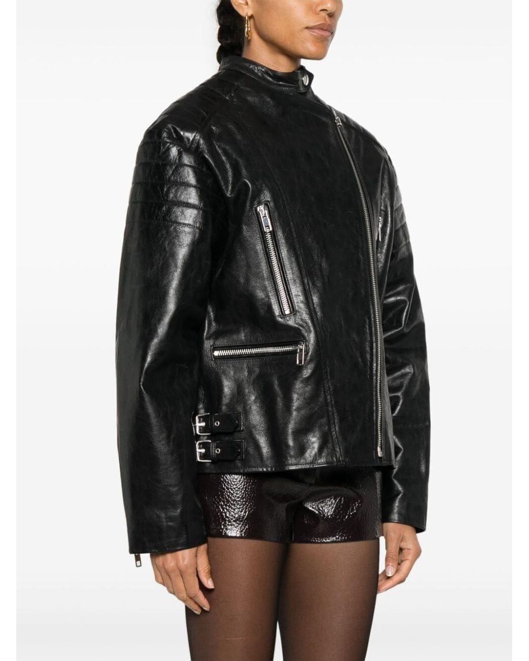 Twinset Black Leather-Like Biker Jacket
