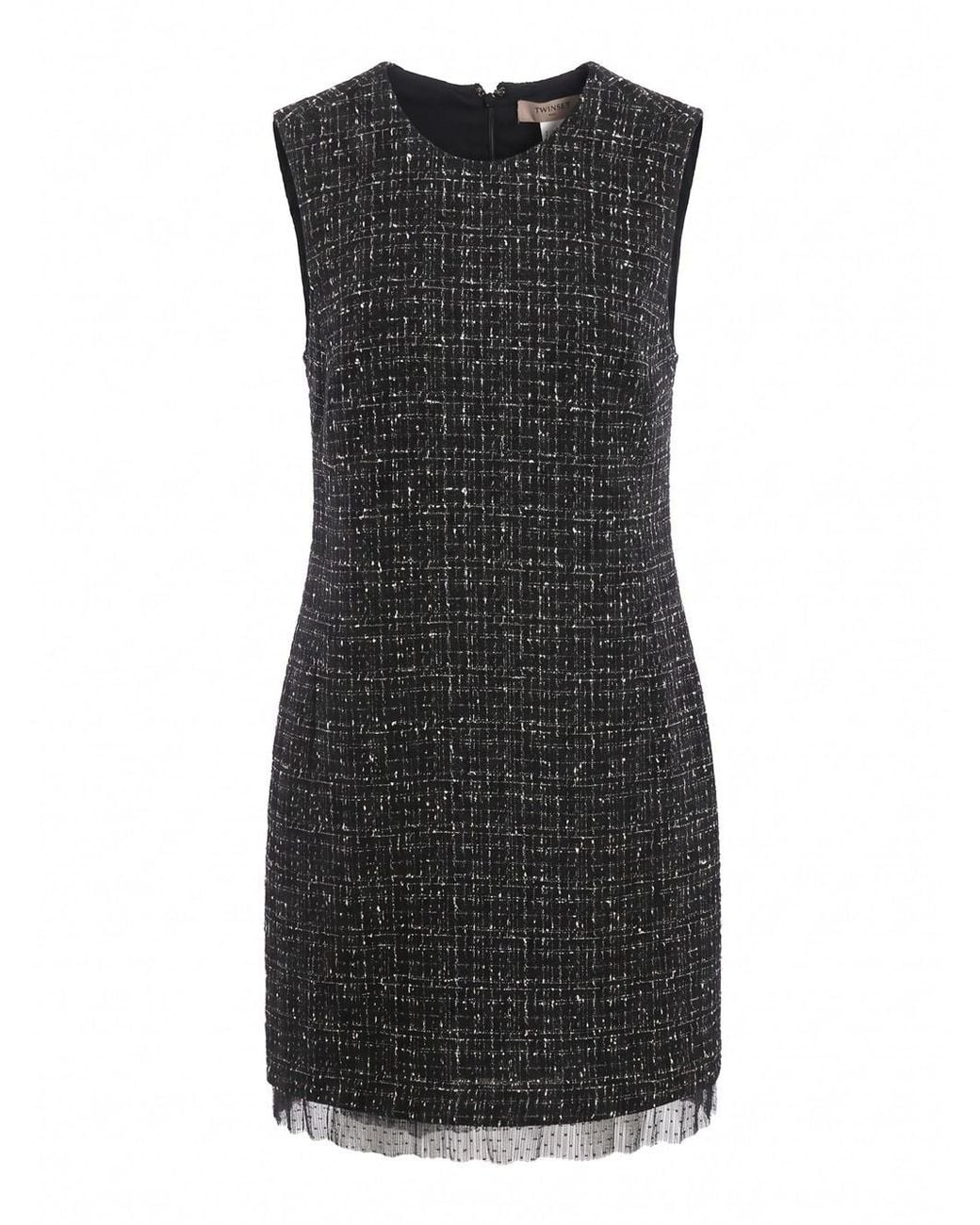 Twinset Black Bouclé Dress With Tulle