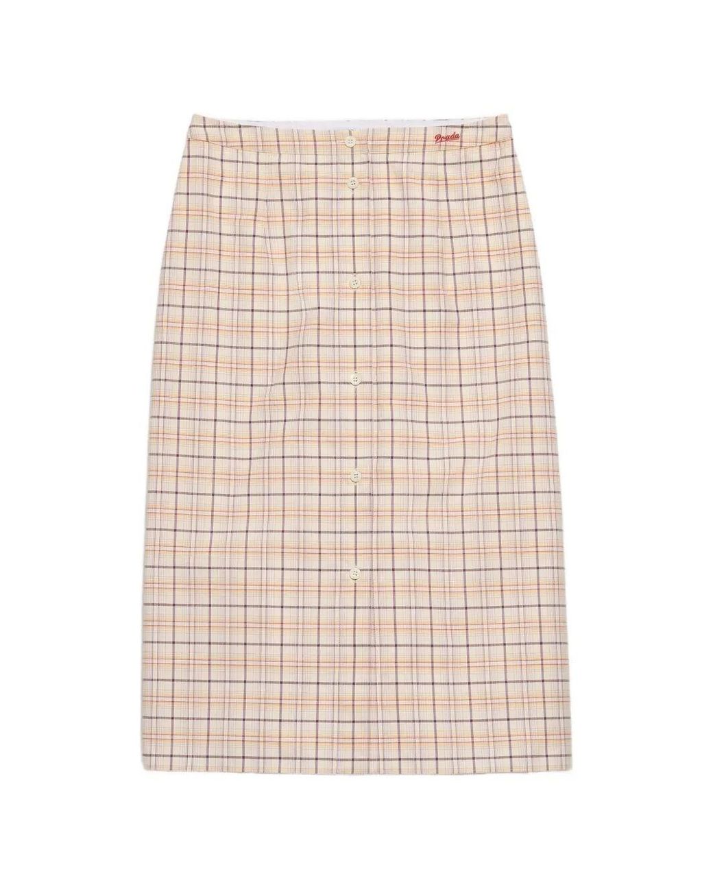 Prada Natural Checked Cotton Poplin Pencil Skirt