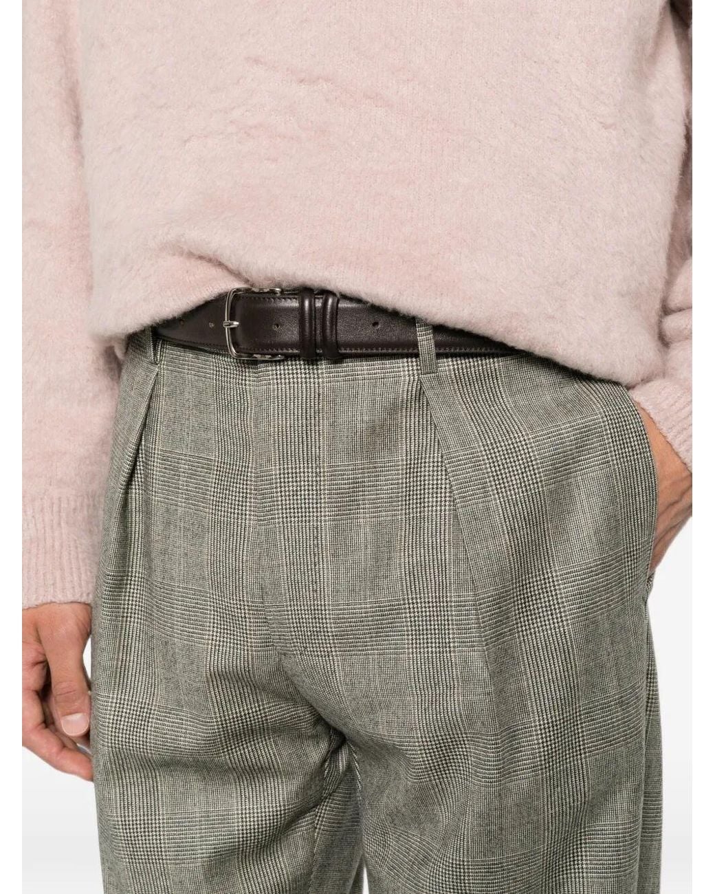 Berwich Gray Prince Of Wales Check Pleated Pants for men
