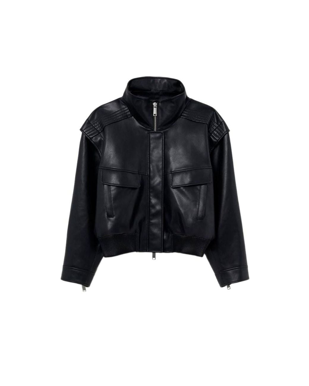 Self-Portrait Black Faux Leather Bomber Jacket
