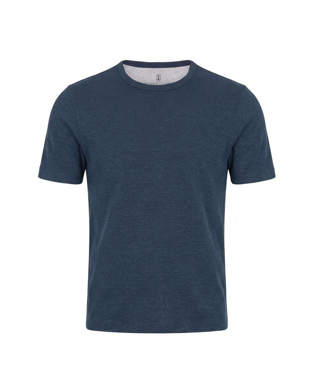 Brunello Cucinelli Blue Ribbed Jersey T-Shirt for men