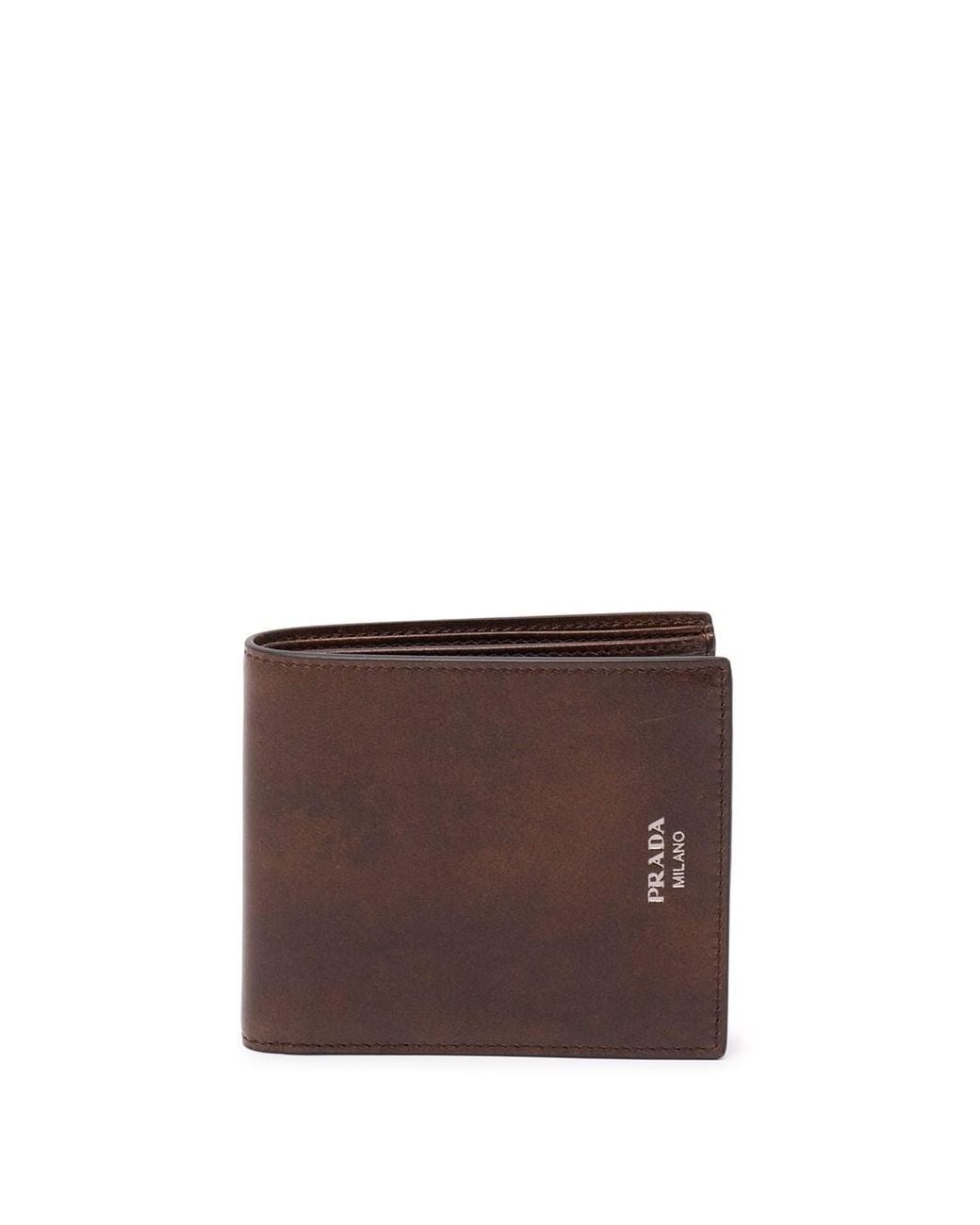 Prada Brown Antiqued Leather Wallet for men