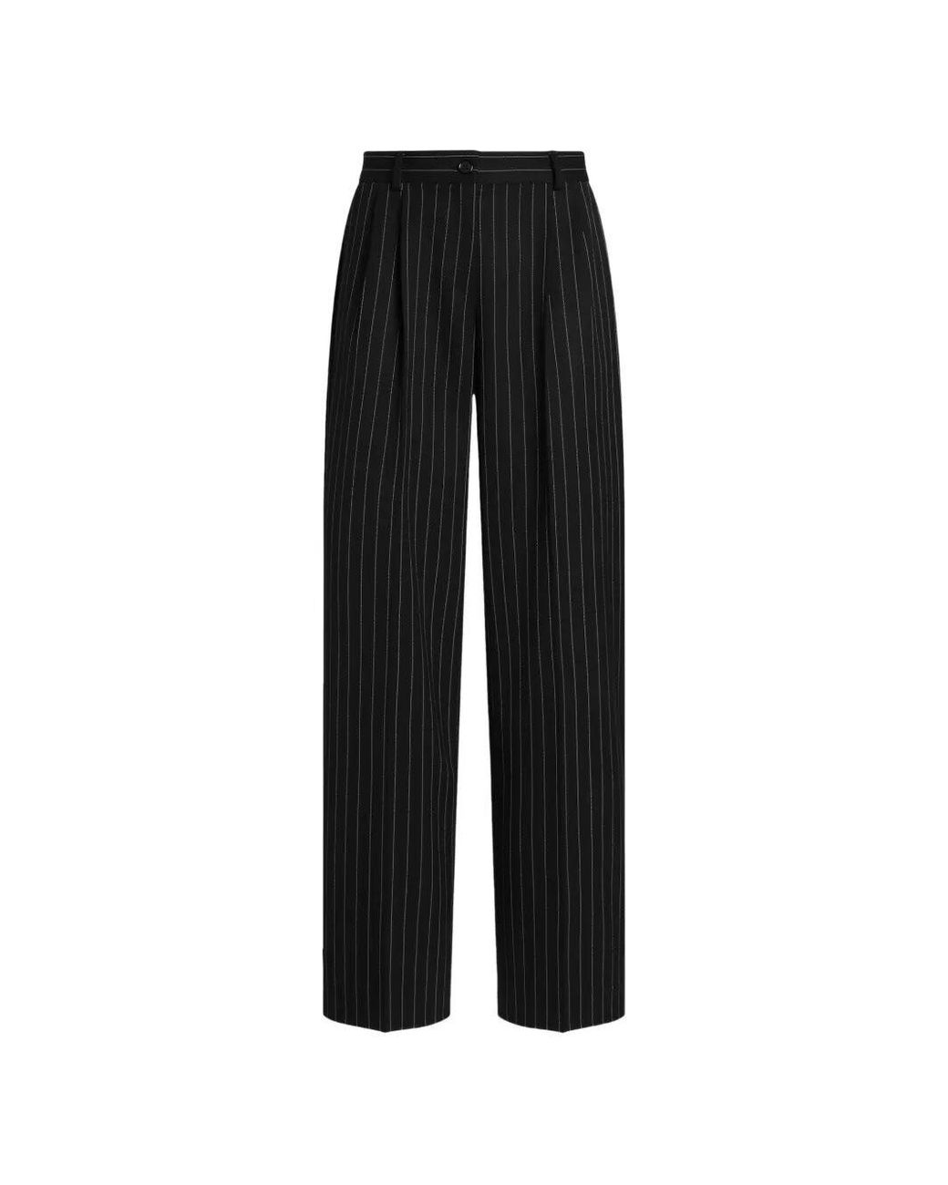 Dolce & Gabbana Black Pinstripe Wool Trousers