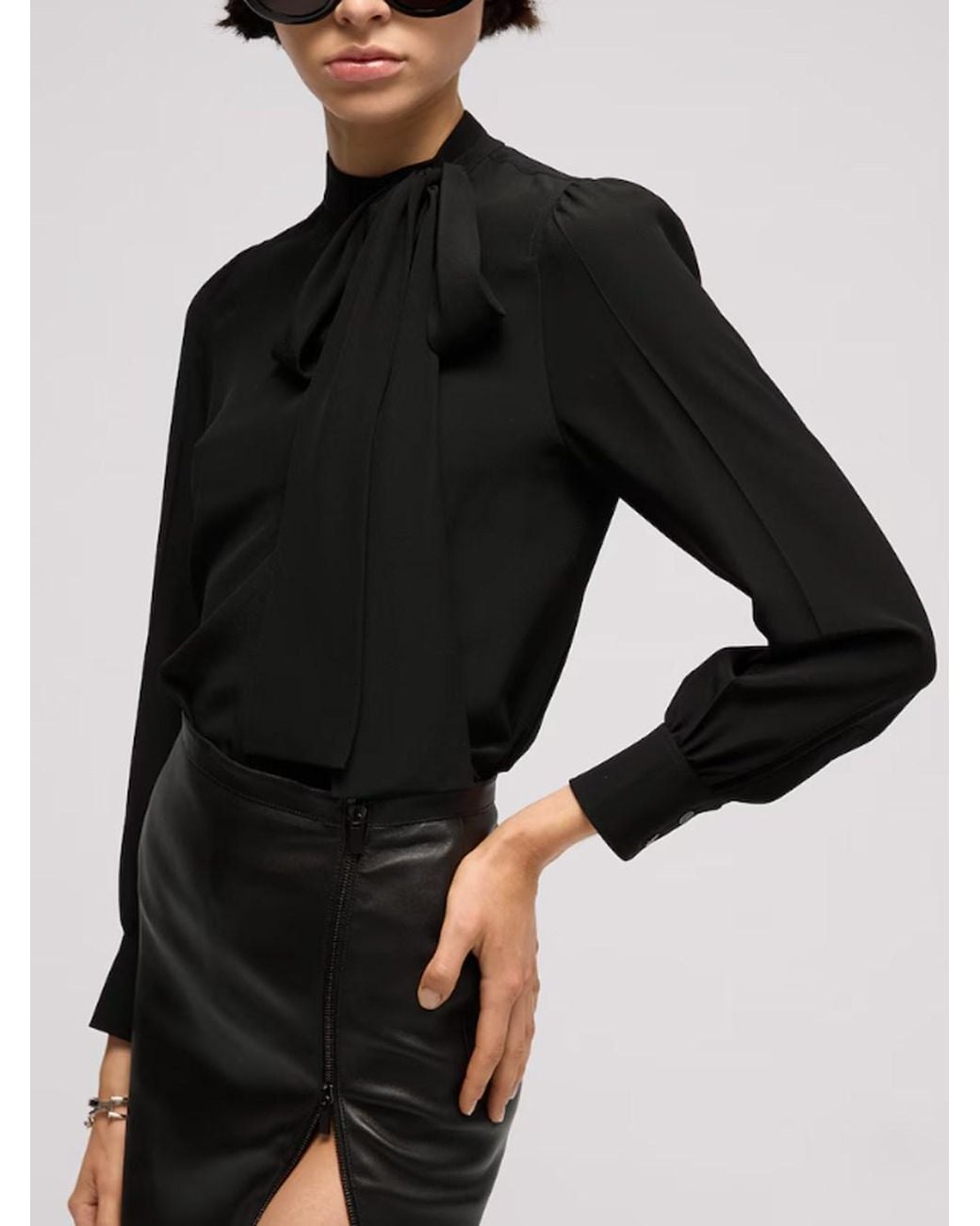 Gucci Black Silk Crepe De Chine Shirt With Self-Tie Bow