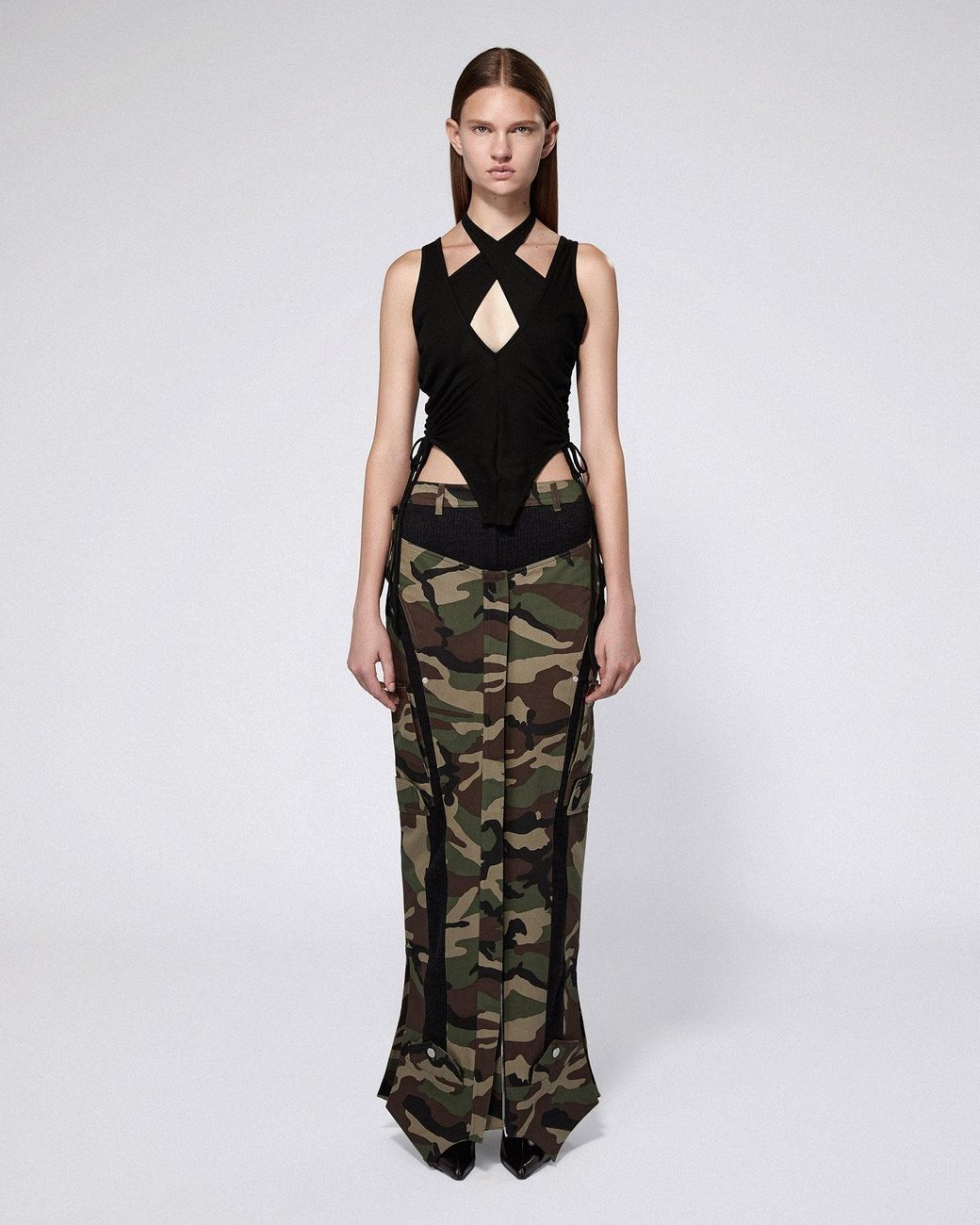 SRVC Studio Green Inverse Cargo Skirt Camo