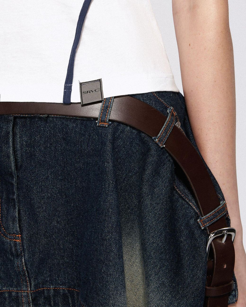 SRVC Studio Blue Serpentine Tailored Skirt Washed