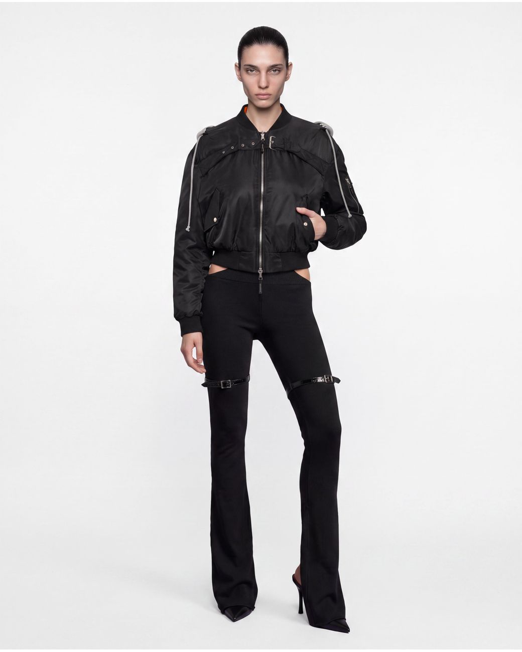 SRVC Studio Black Harness Hooded Bomber