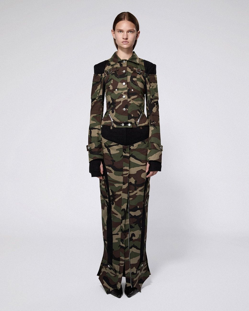 SRVC Studio Green Inverse Cargo Skirt Camo