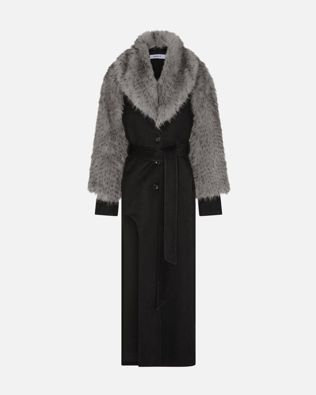 SRVC Studio Black Raven Coat With Detachable Faux Fur