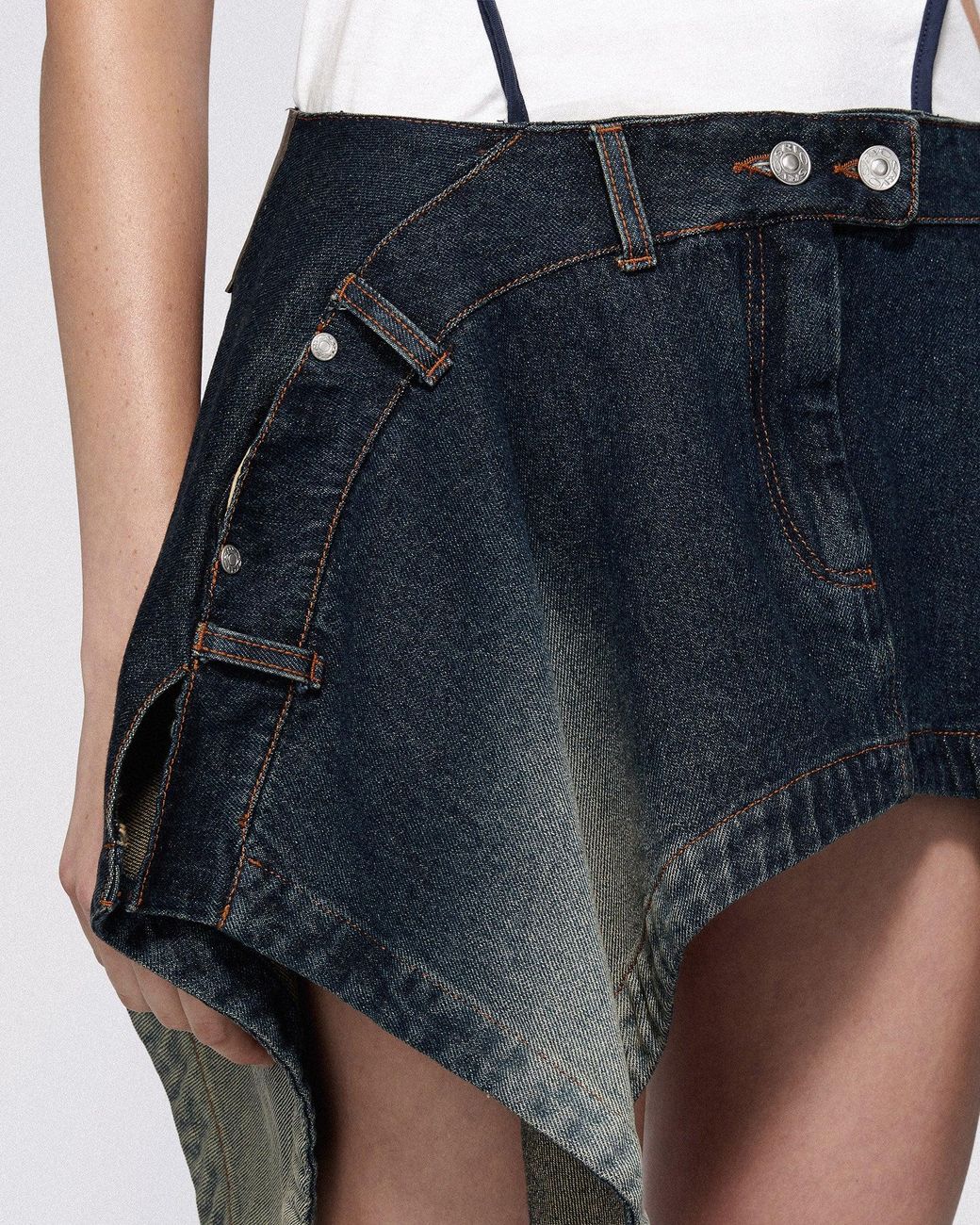 SRVC Studio Blue Serpentine Tailored Skirt Washed