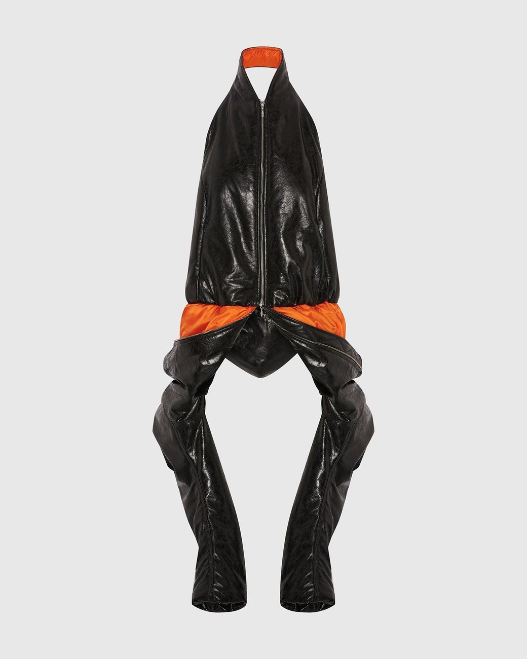 SRVC Studio Black Halter Leather Bomber Jacket
