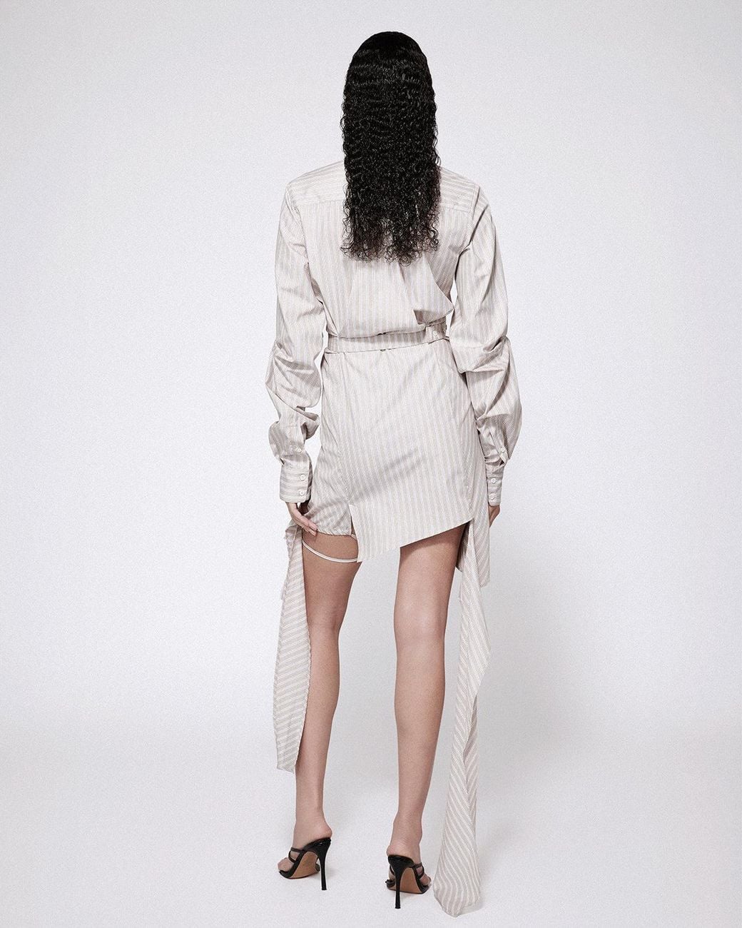 SRVC Studio White Peitho Shirt Dress Sand Stripe
