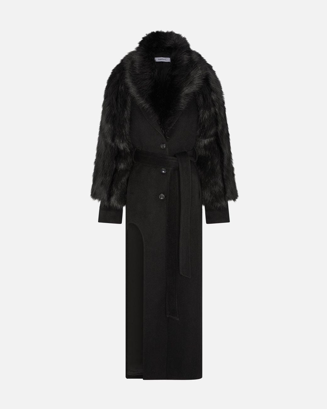 SRVC Studio Black Raven Coat With Detachable Faux Fur