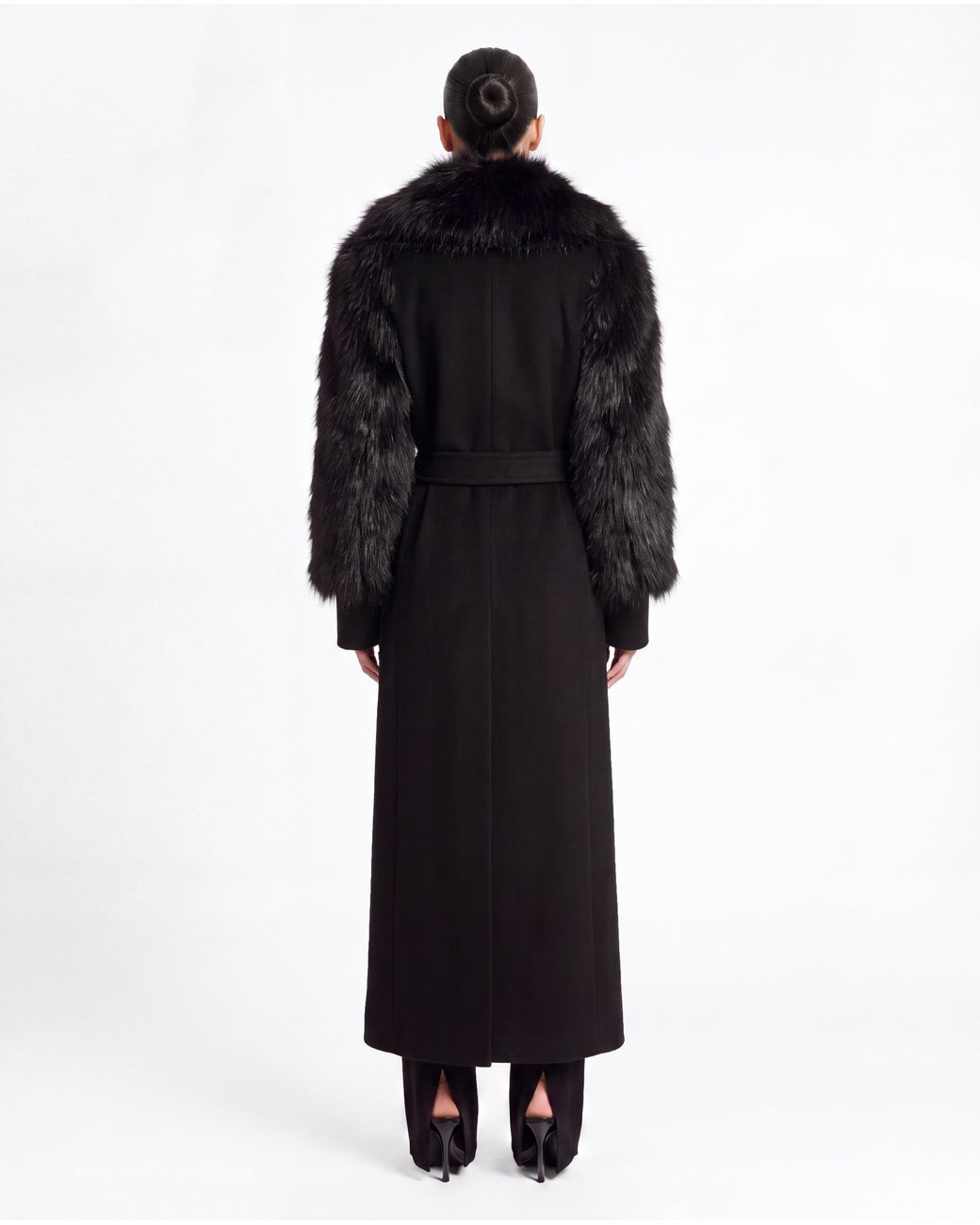 SRVC Studio Black Raven Coat With Detachable Faux Fur